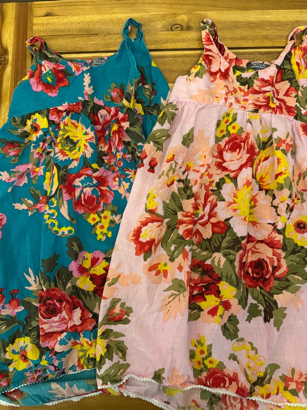 Two Floral Summer Dresses  for Girls - Pink & Teal